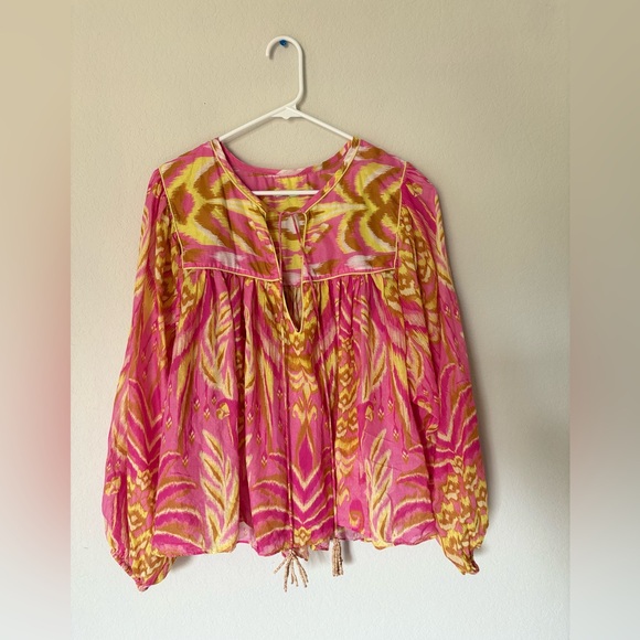 FARM Rio Pineapple Tapestry Tassel-Neckline Patterned Top - Picture 1 of 9